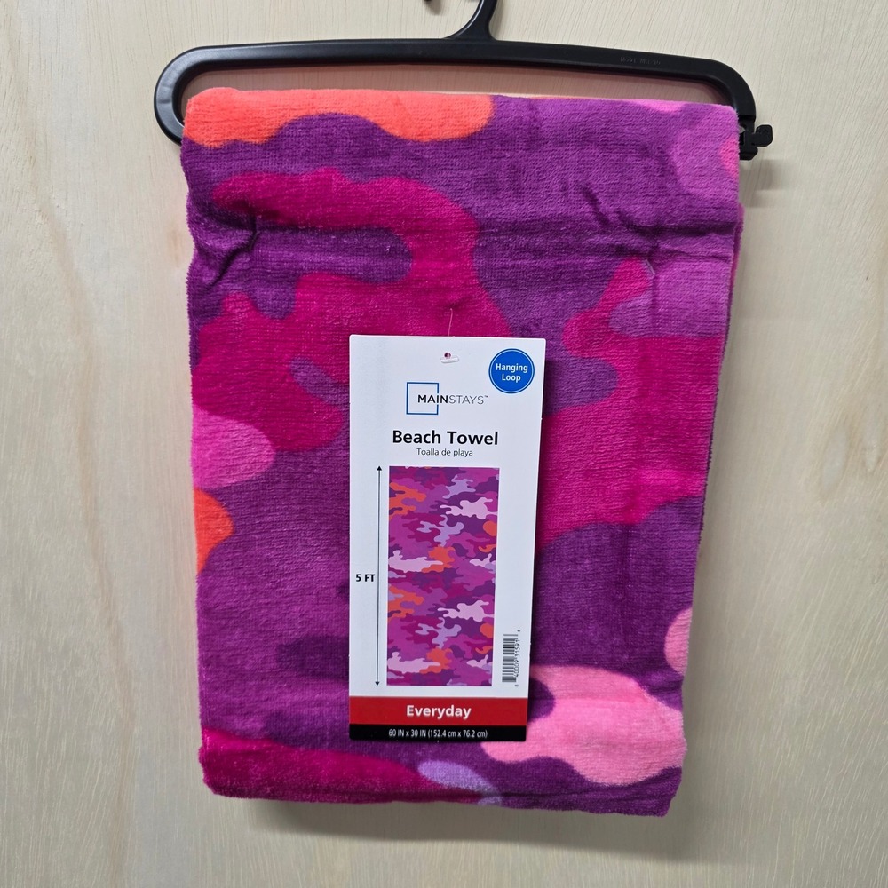 Mainstays Purple Pink Orange Camo Beach Towel 60x30 Cotton Blend New